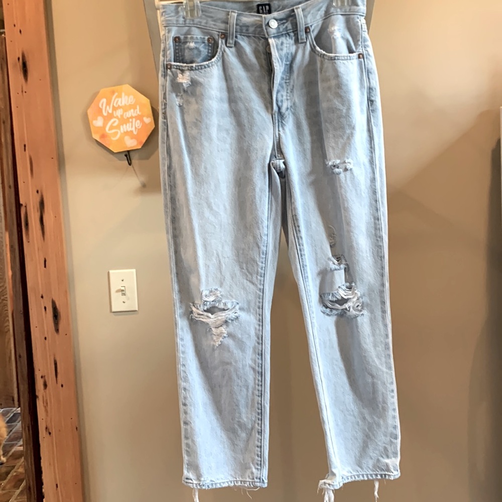 Gap Button Fly Boyfriend Jeans Light with Holes